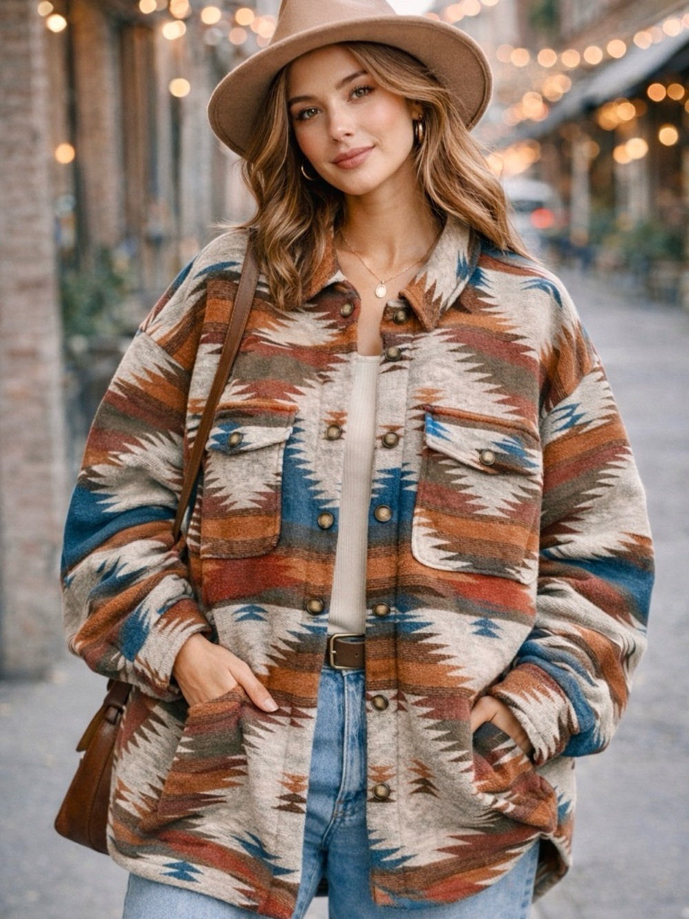 ALTAR'D STATE AZTEC Cozy Yellowstone Aztec Print Jacket Shacket Coat Luxe M